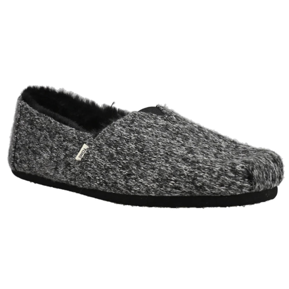 NWT TOMS Belmont Gray and Black Fuzzy Slip one Faux Fur